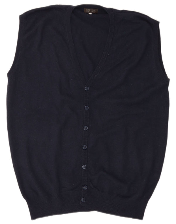 Nervesa Mens Sleeveless Cardigan Sweater 3XL Navy Blue Wool