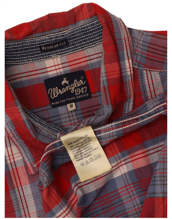 Wrangler Mens Short Sleeve Regular Fit Shirt Medium Blue Check Cotton