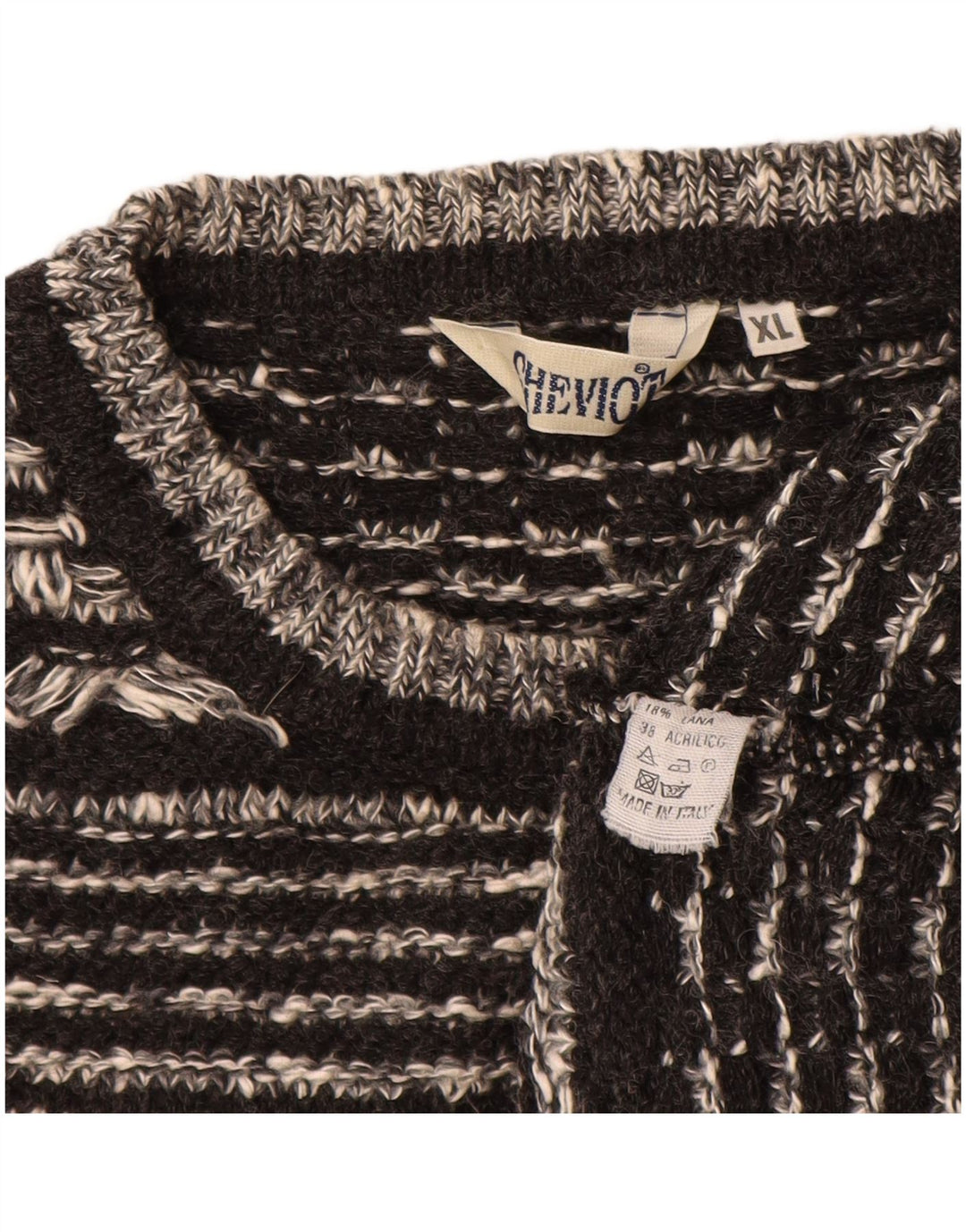 VINTAGE Mens Crew Neck Jumper Sweater XL Black Geometric Wool