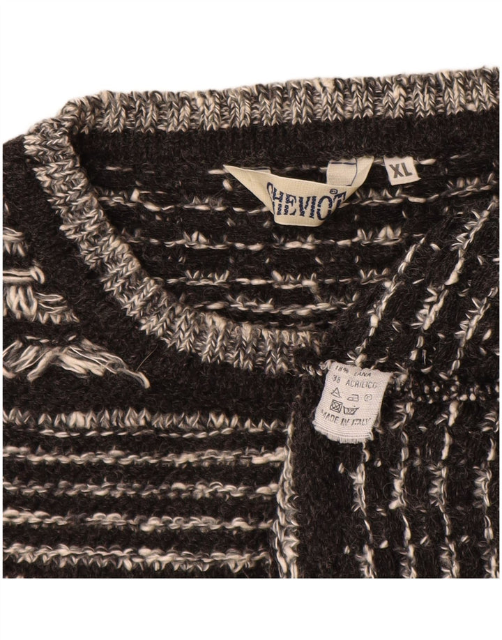 VINTAGE Mens Crew Neck Jumper Sweater XL Black Geometric Wool