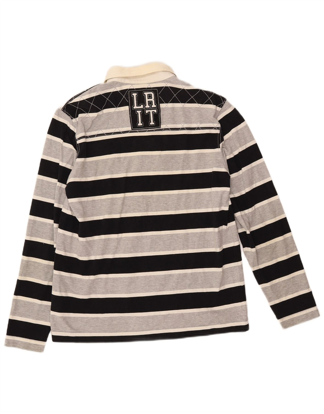 LOTTO Mens Graphic Long Sleeve Rugby Polo Shirt Medium Black Striped