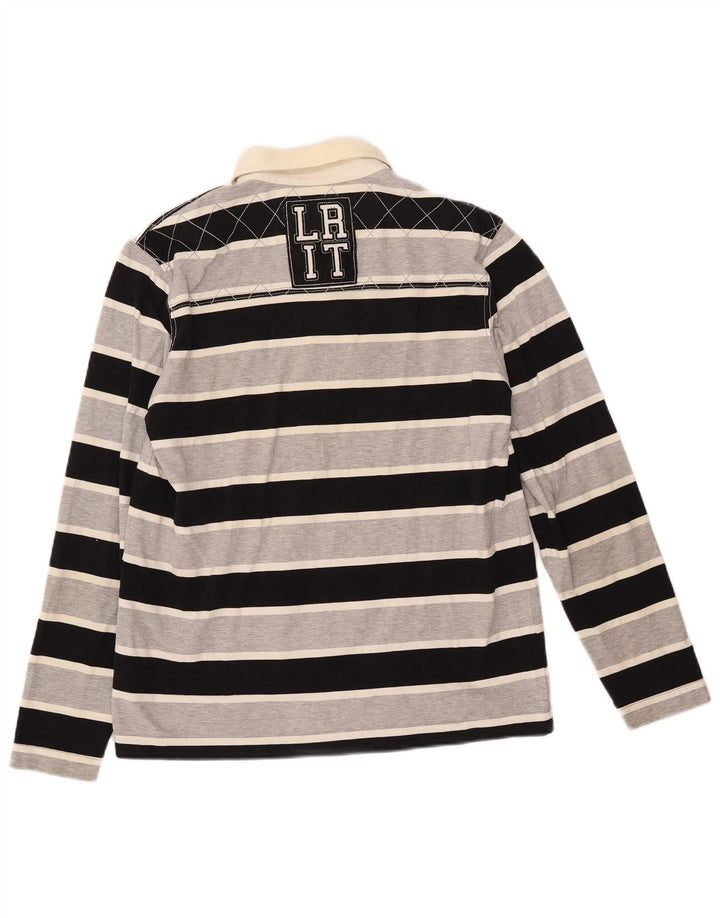 LOTTO Mens Graphic Long Sleeve Rugby Polo Shirt Medium Black Striped