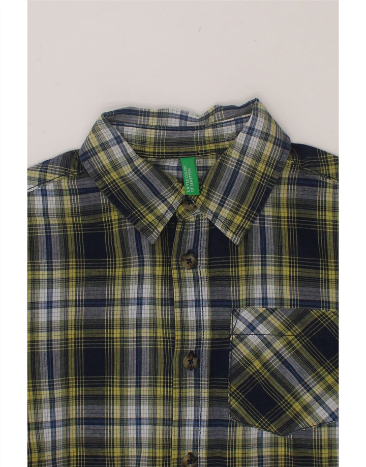BENETTON Boys Shirt 6-7 Years Small Navy Blue Check Cotton Vintage Benetton and Second-Hand Benetton from Messina Hembry 
