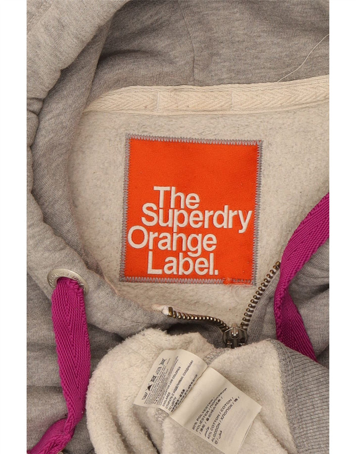 SUPERDRY Womens Zip Hoodie Sweater UK 14 Medium Grey Polyester