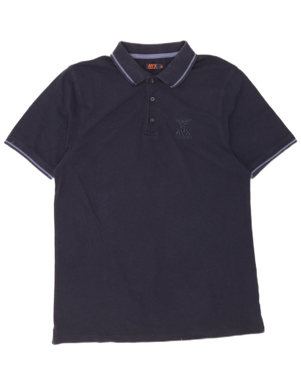 Avirex Mens Polo Shirt XL Navy Blue Striped Cotton