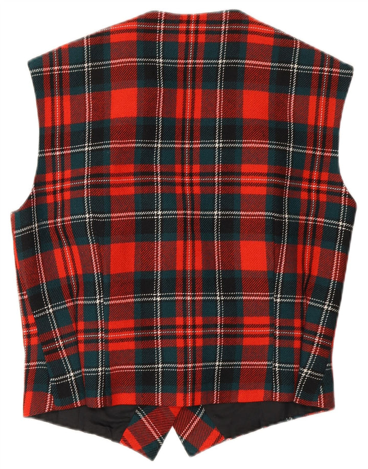 VINTAGE Womens Crop Waistcoat EU 42 Large Red Plaid Virgin Wool