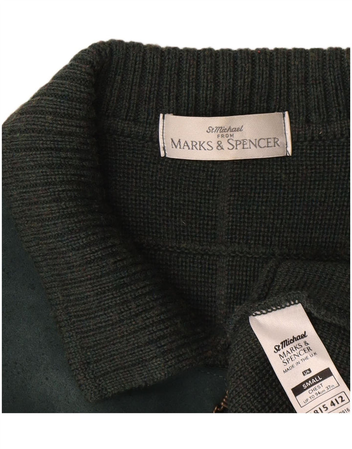 Marks & Spencer Mens St. Michael Cardigan Sweater Small Green Check Wool