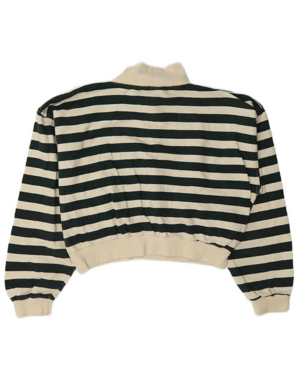Vintage Womens Crop Zip Neck Sweatshirt Jumper UK 12 Medium Green Striped