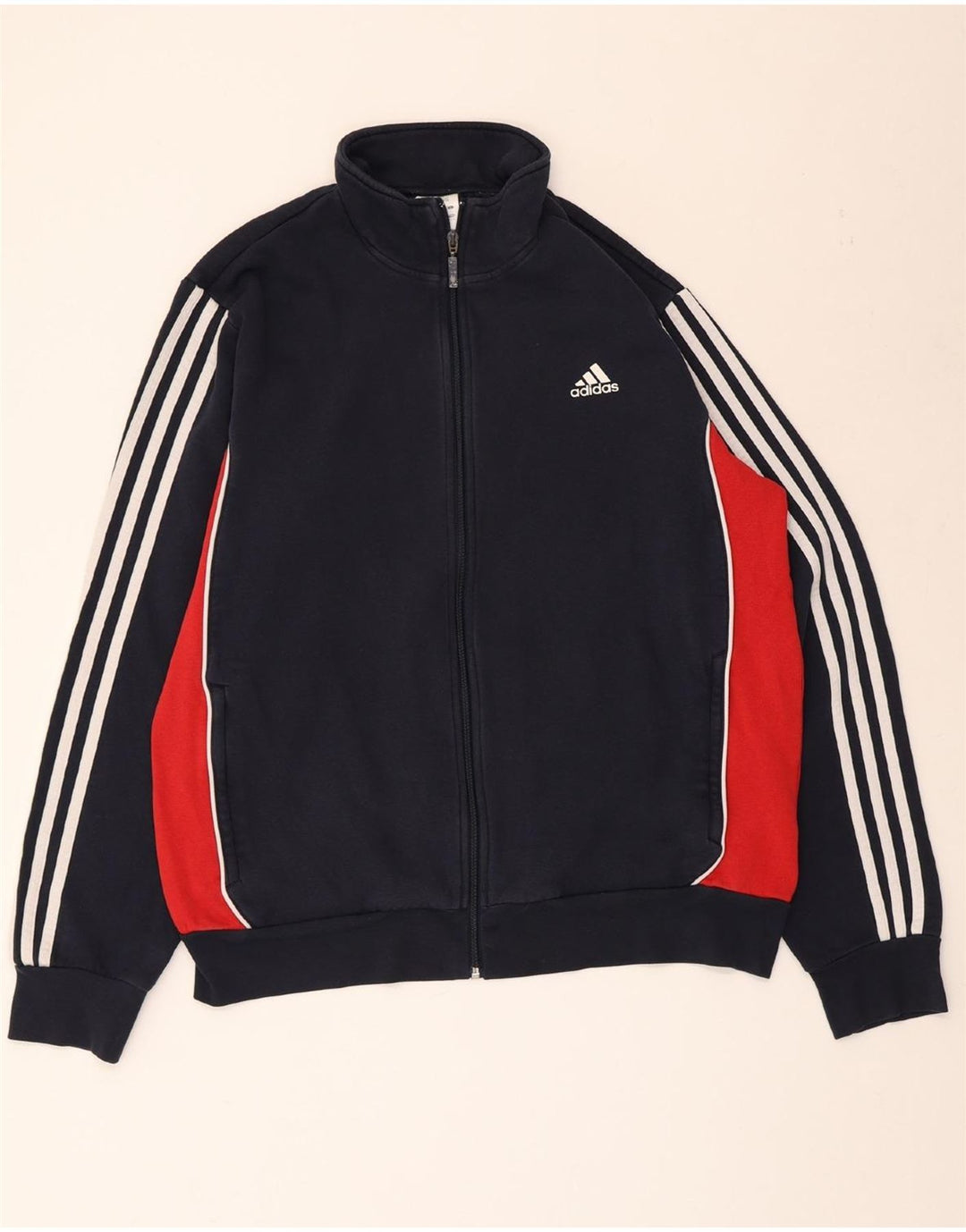 Adidas Mens Tracksuit Top Jacket XL Navy Blue Colourblock Cotton