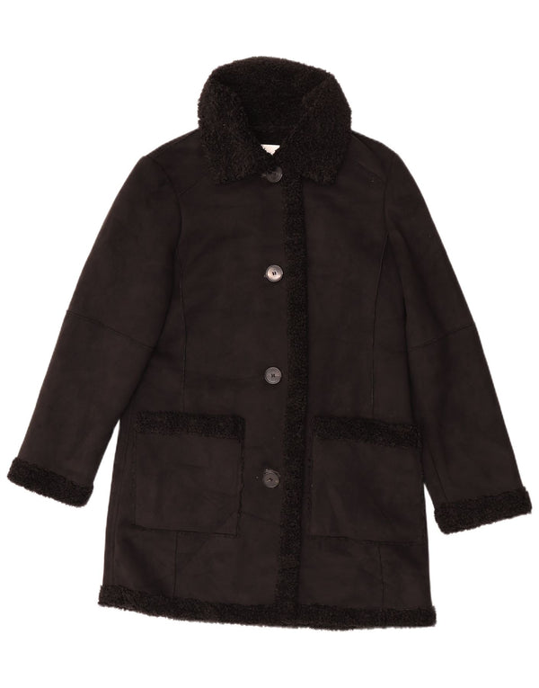 Zara Womens Sherpa Overcoat UK 10 Small Black