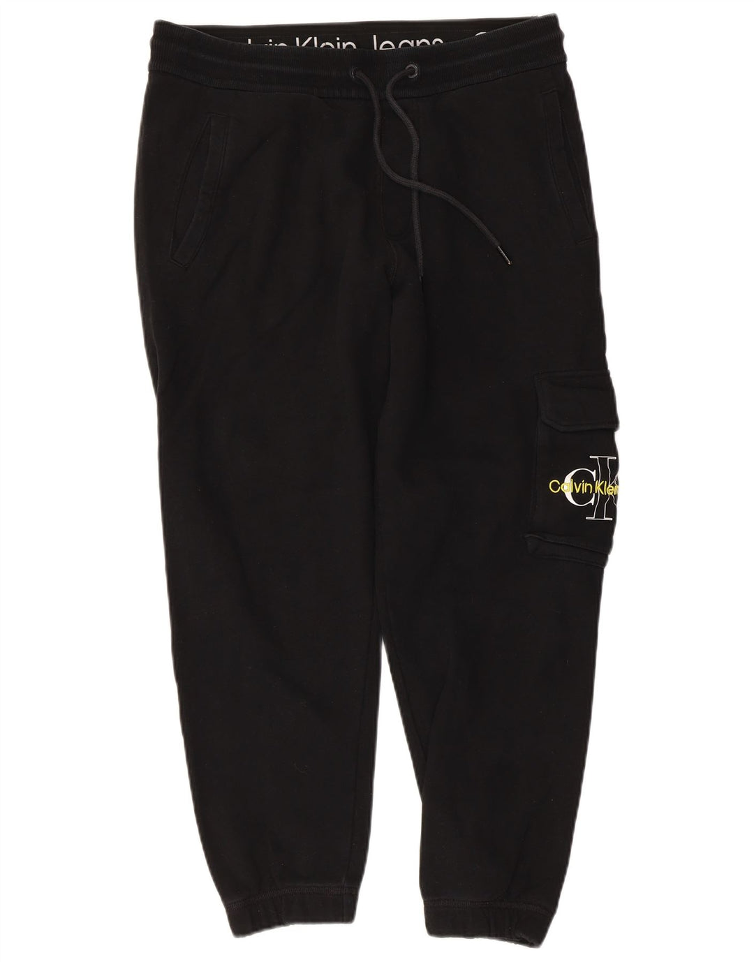 CALVIN KLEIN Mens Graphic Cargo Tracksuit Trousers Joggers Medium  Black