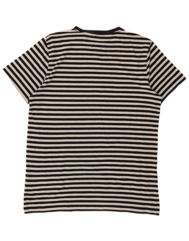 TOMMY HILFIGER Womens Slim Fit T-Shirt Top UK 14 Large Black Striped
