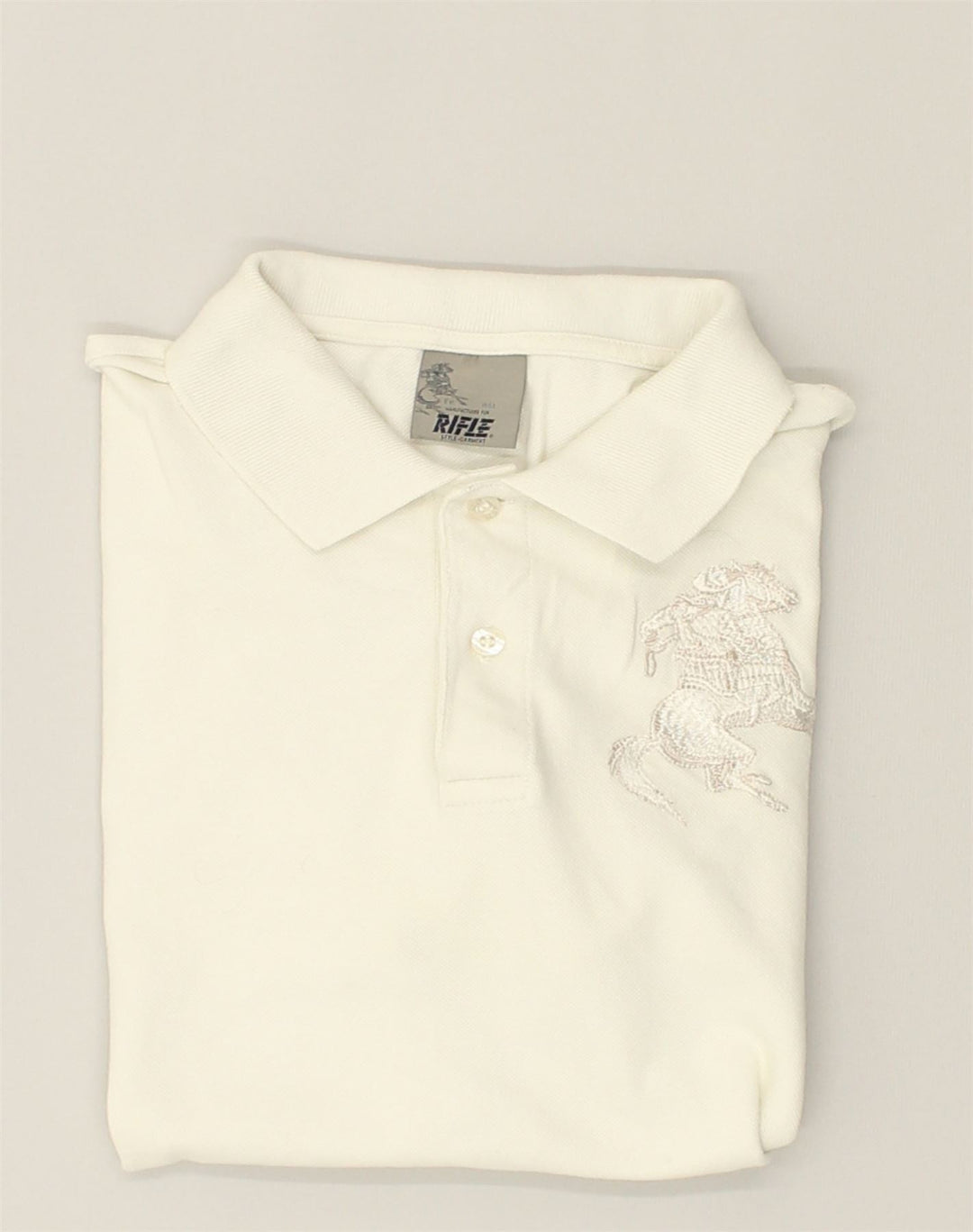 RIFLE Mens Slim Polo Shirt Large White Cotton | Vintage Rifle | Thrift | Second-Hand Rifle | Used Clothing | Messina Hembry 