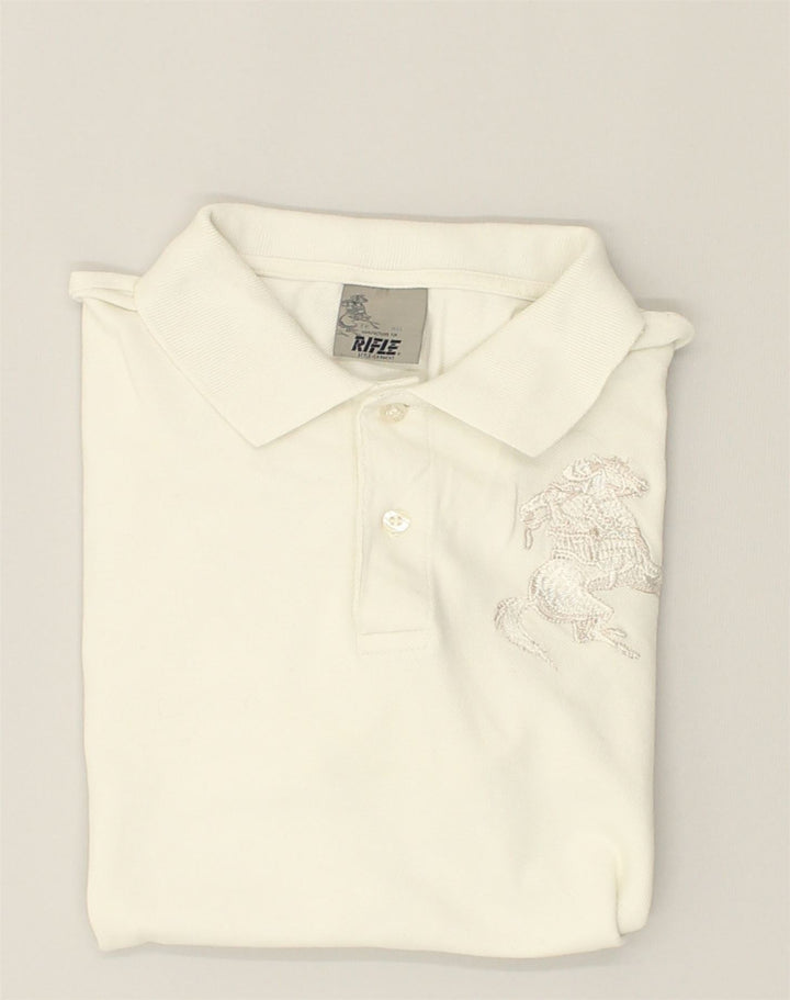 RIFLE Mens Slim Polo Shirt Large White Cotton | Vintage Rifle | Thrift | Second-Hand Rifle | Used Clothing | Messina Hembry 