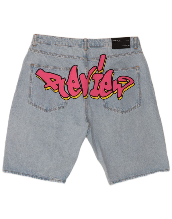 Review Mens Graphic Denim Shorts XL W38  Blue Cotton
