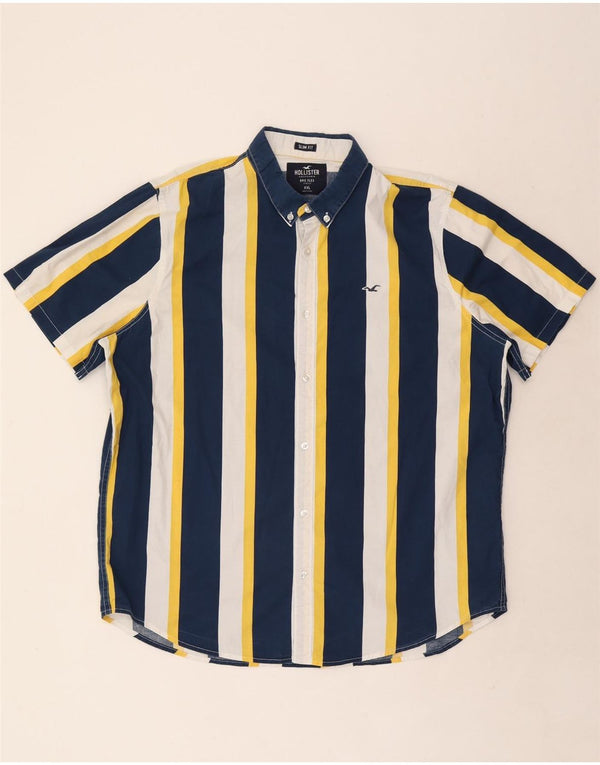 Hollister Mens Short Sleeve Slim Fit Shirt 2XL Blue Striped Cotton
