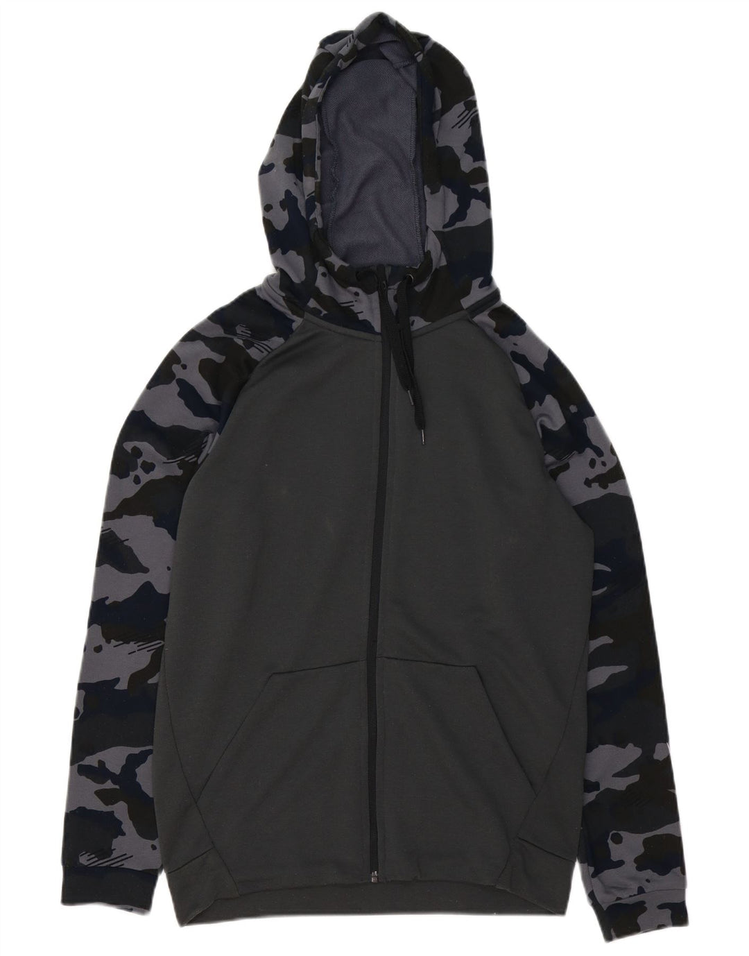 NIKE Mens Dri Fit Zip Hoodie Sweater Small Grey Camouflage Polyester