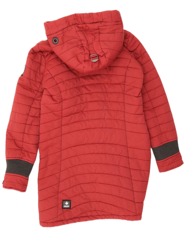 KHUJO Womens Hooded Padded Coat UK 14 Medium Red Cotton