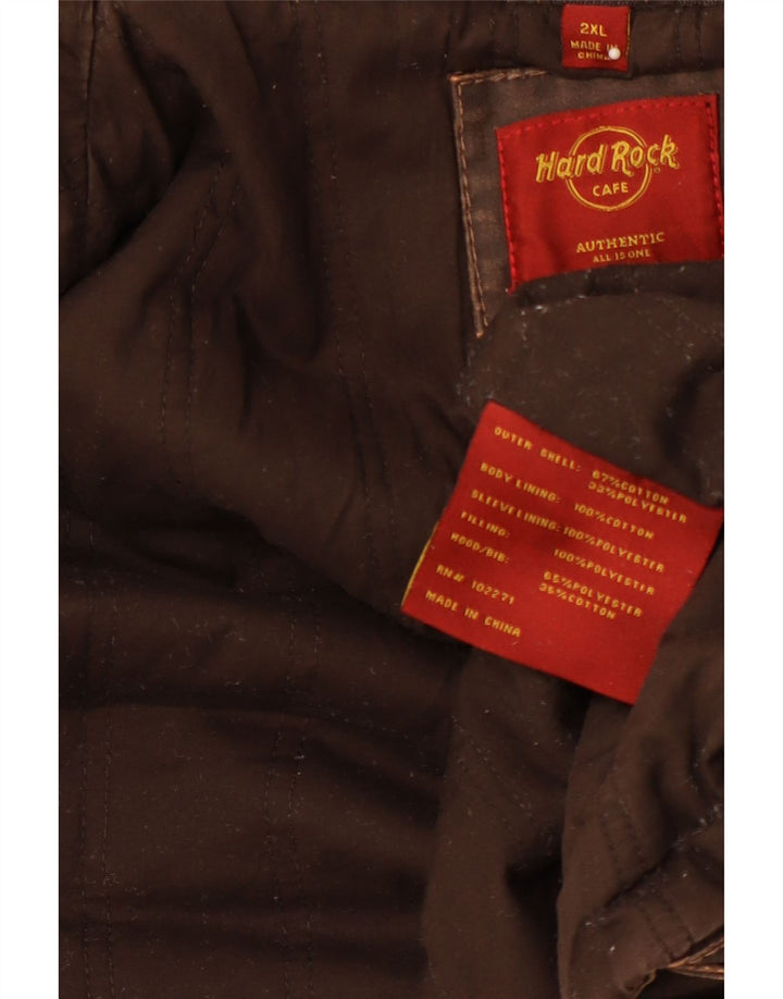 HARD ROCK CAFE Mens London Hooded Waxed Jacket UK 44 2XL Brown Cotton