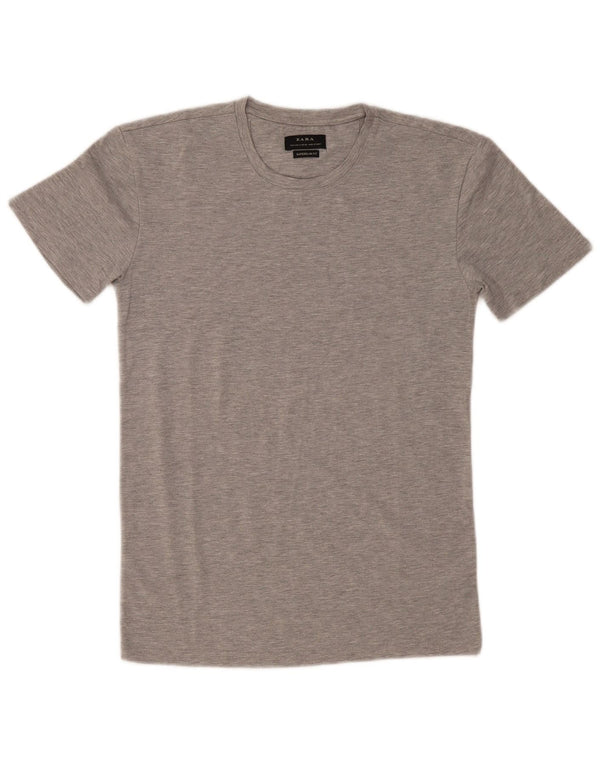 Zara Mens Super Slim Fit T-Shirt Top Small Grey Flecked