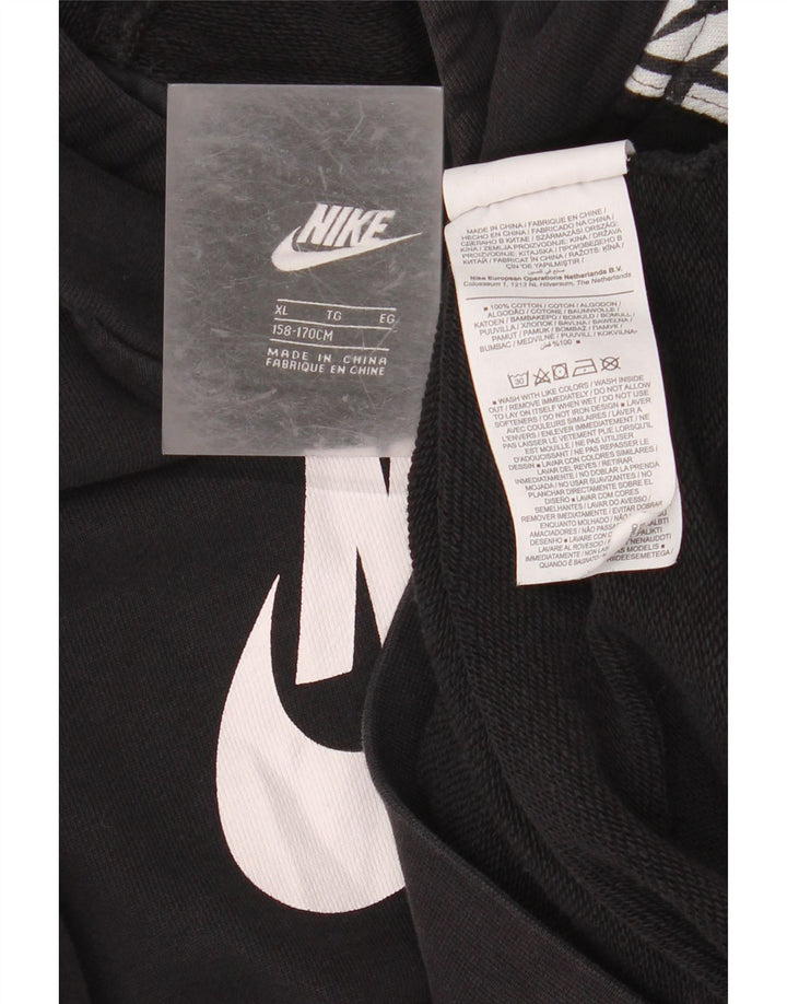 NIKE Boys Graphic Hoodie Jumper 13-14 Years XL Black Cotton