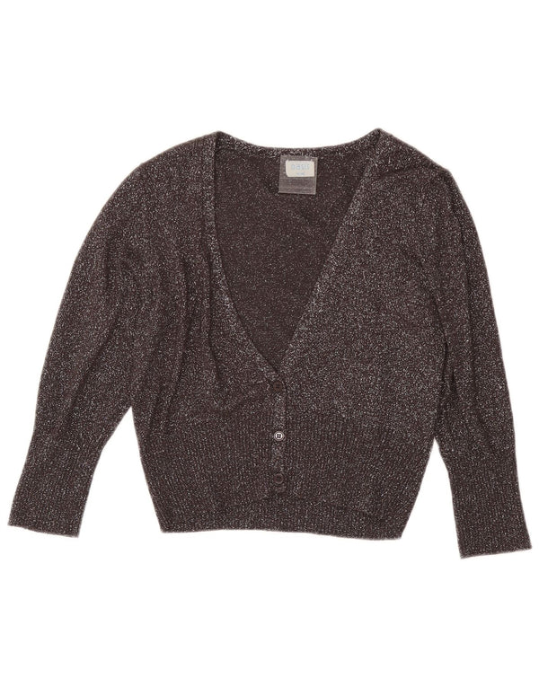 Oasis Womens Crop Cardigan Sweater UK 12 Medium Grey Flecked Viscose