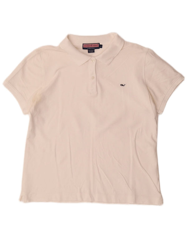 VINEYARD VINES Womens Polo Shirt UK 16 Large White Cotton