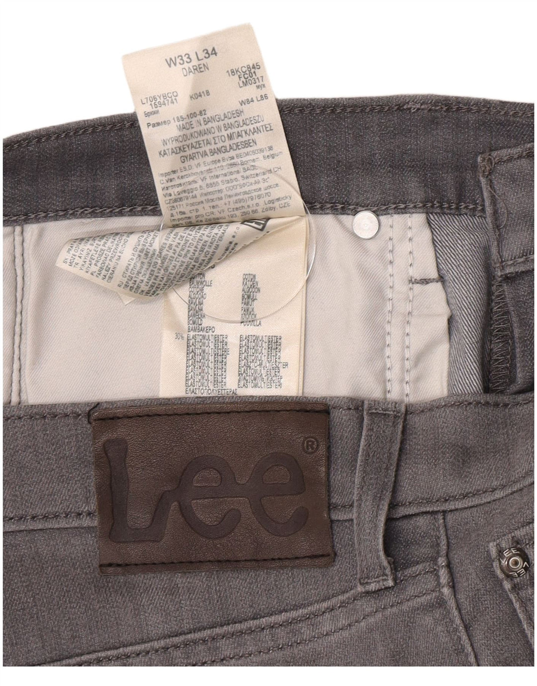 Lee Mens Daren Slim Jeans W33 L34 Grey Cotton