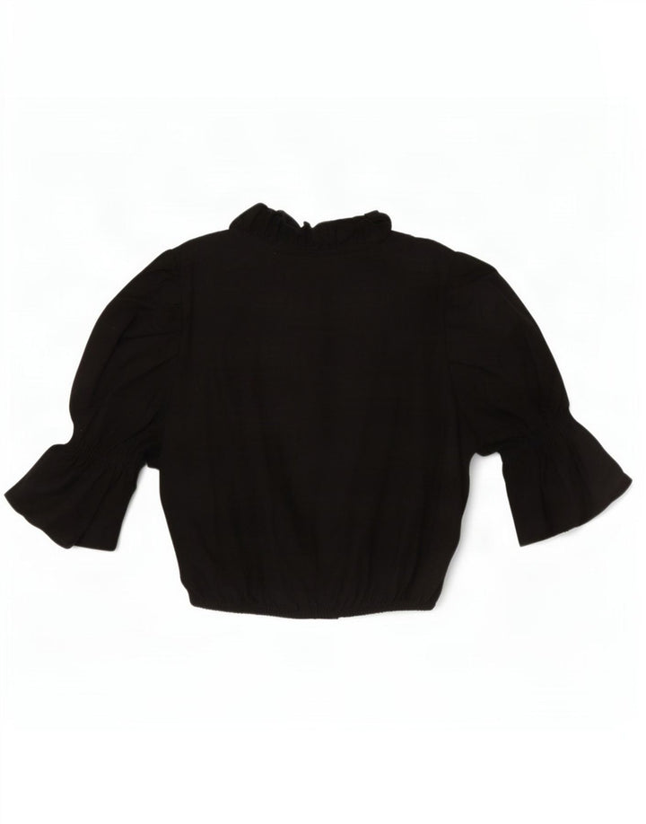 Alpenmarchen Womens Ruffle Front Crop Blouse Top EU 40 Medium Black