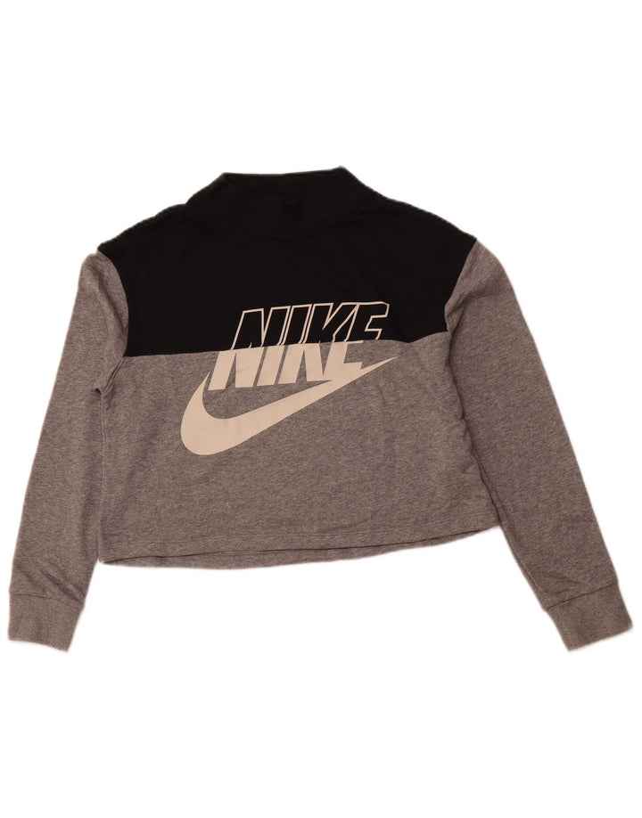 NIKE Girls Crop Standard Fit Sweatshirt Jumper 13-14 Years XL Grey