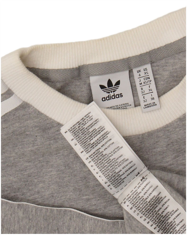 ADIDAS Womens Top Long Sleeve UK 6 XS Grey Flecked Cotton