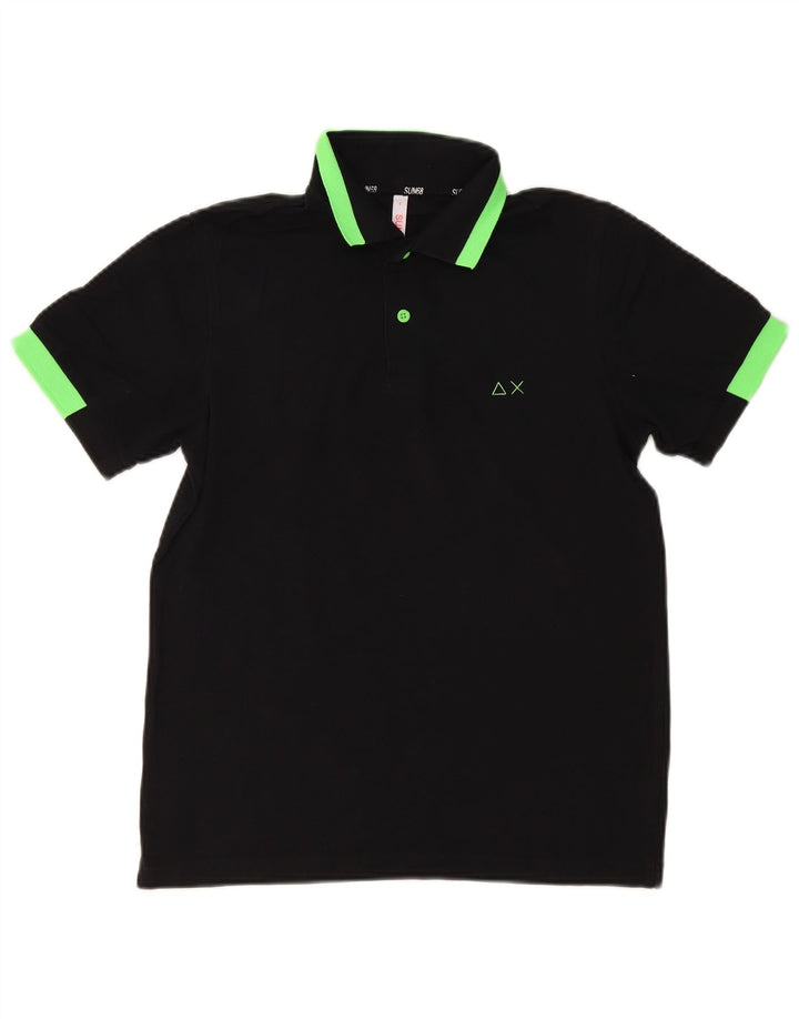 SUN68 Mens Polo Shirt Small Black Colourblock Cotton
