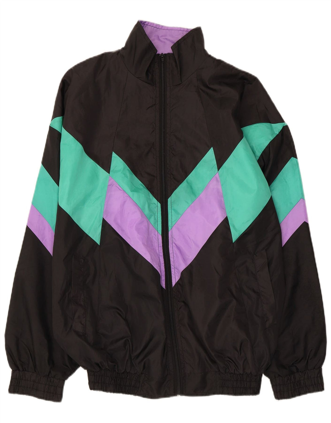 Vintage Mens Tracksuit Top Jacket Large Black Colourblock