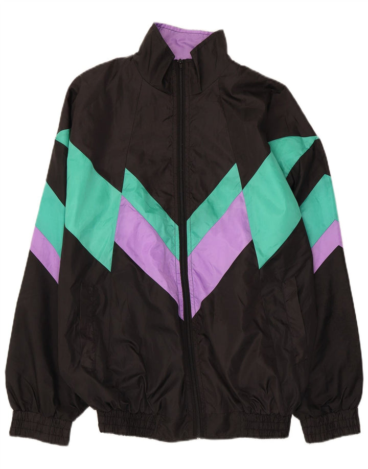 Vintage Mens Tracksuit Top Jacket Large Black Colourblock