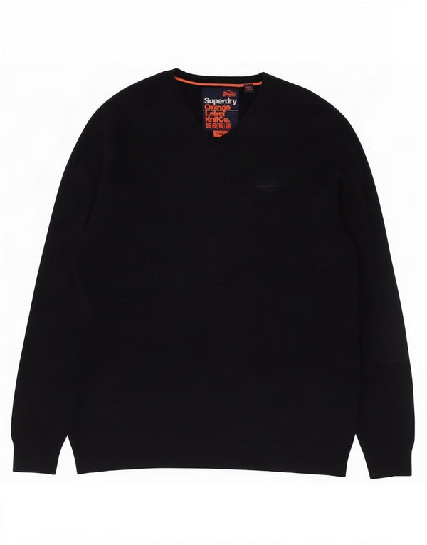 Superdry Mens V-Neck Jumper Sweater Large Navy Blue Cotton