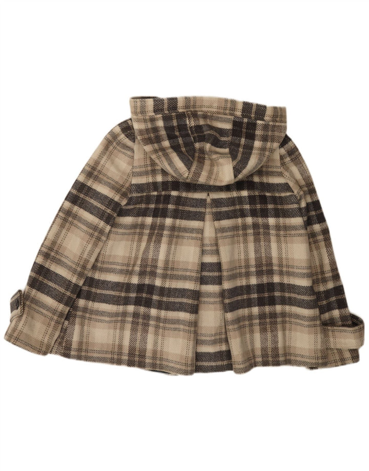 Zara Womens Short Hooded Double Breasted Coat UK 16 Large Beige Plaid