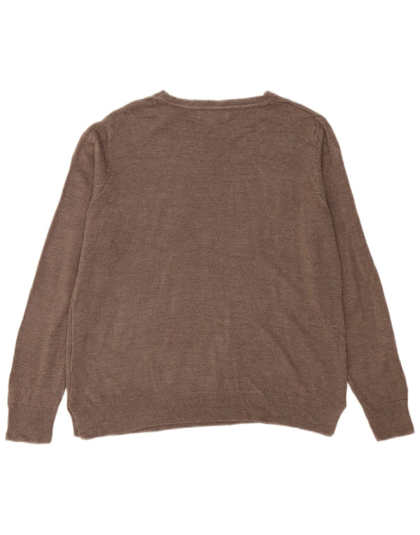 Marks & Spencer Womens Boat Neck Jumper Sweater UK 14 Large Brown Acrylic