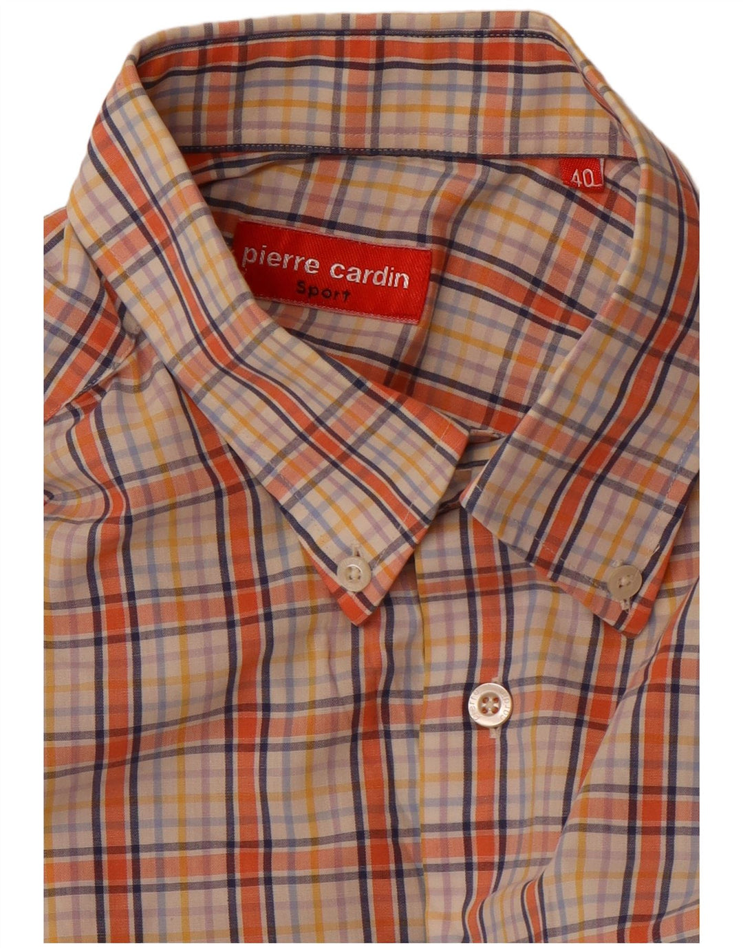 Pierre Cardin Mens Short Sleeve Shirt Size 40 Medium Orange Check Cotton