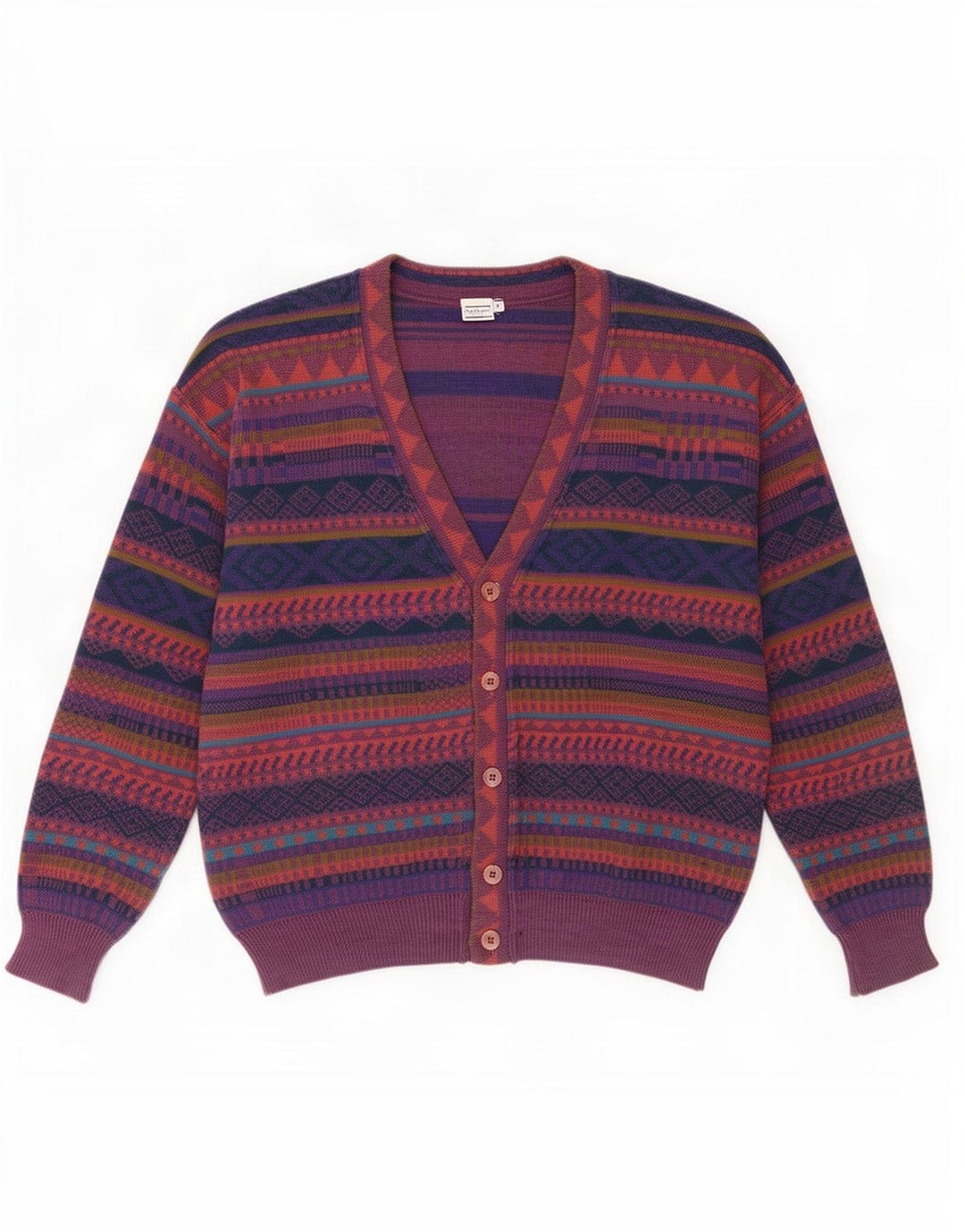 Vintage Mens Cardigan Sweater IT 50 Medium Multicoloured Geometric