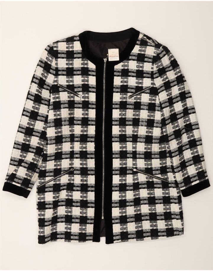 Meico Womens Longline Blazer Jacket EU 42 Large Black Check Polyester