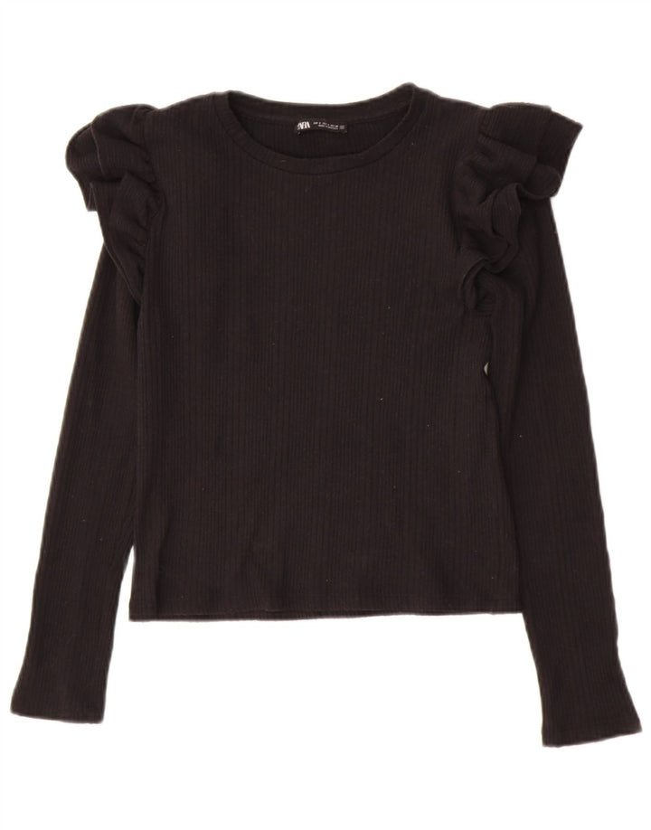ZARA Womens Crop Top Long Sleeve UK 8 Small Black