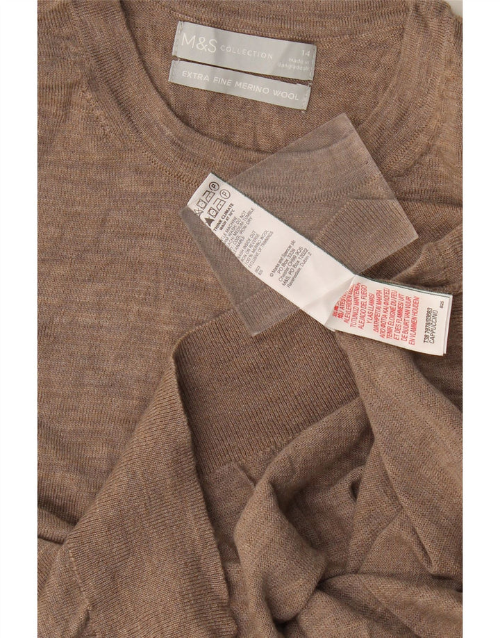Marks & Spencer Womens Crew Neck Jumper Sweater UK 14 Medium Brown Flecked