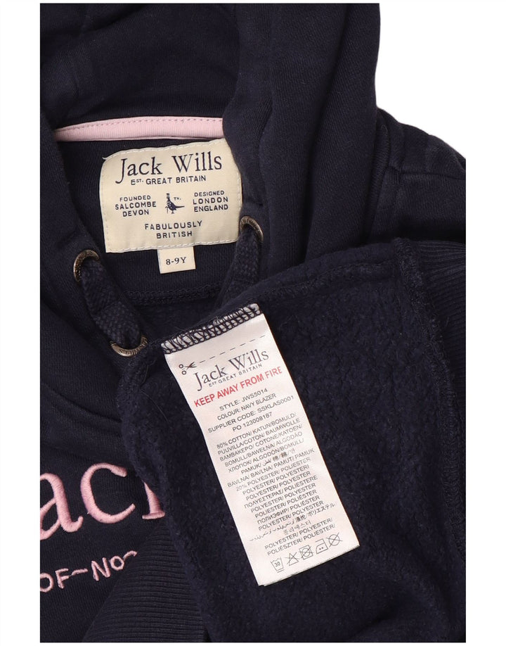 JACK WILLS Girls Graphic Hoodie Jumper 8-9 Years Navy Blue Cotton
