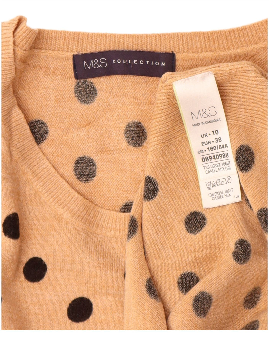 MARKS & SPENCER Womens Boat Neck Jumper Sweater UK 10 Small Beige