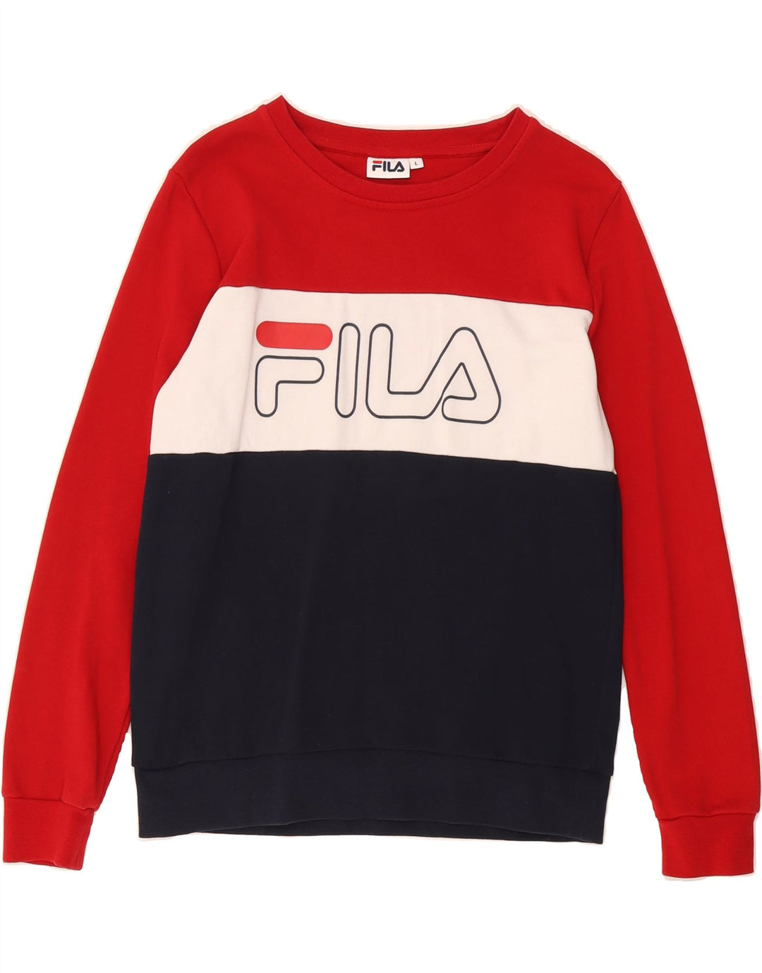 FILA Womens Sweatshirt Jumper UK 14 Large Multicoloured Colourblock Vintage Fila and Second-Hand Fila from Messina Hembry 