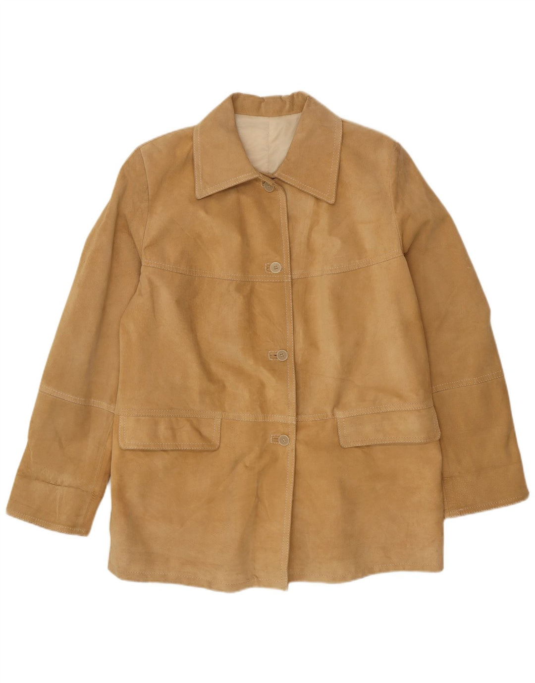 VINTAGE Womens Suede 3 Button Blazer Jacket IT 52 2XL Beige Leather