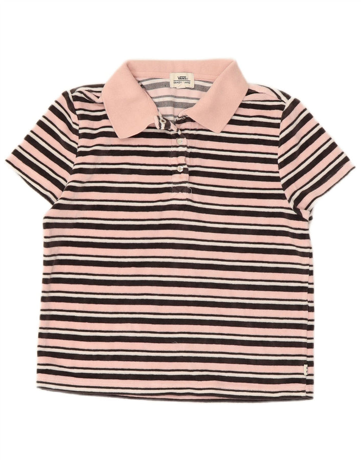 VANS Womens Polo Shirt UK 12 Medium Pink Striped