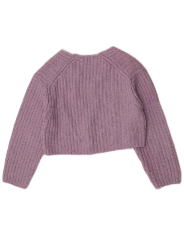 Zara Womens Crop V-Neck Jumper Sweater UK 14 Medium Purple Polyester