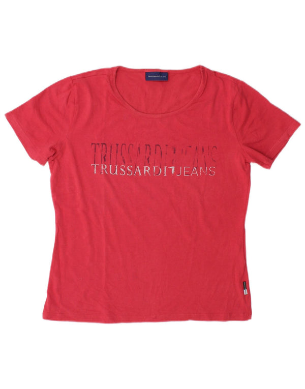 Trussardi Womens Graphic T-Shirt Top UK 16 Large Red Cotton