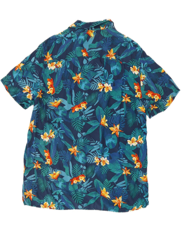 C&A Mens Short Sleeve Slim Fit Shirt Medium Blue Floral Viscose Hawaiian